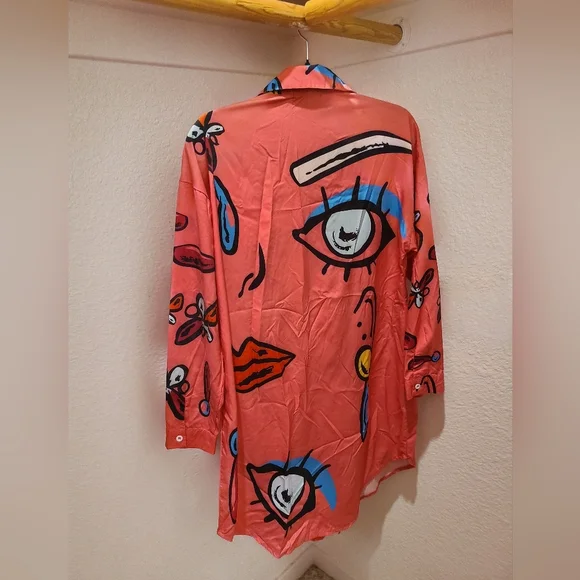 JM Collection Pink Graphic Shirt Dress - Picture 4 of 4